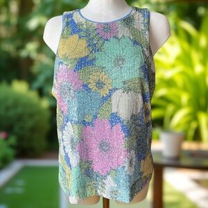 On 34th Pastel Floral Sequined Tank Top - Large